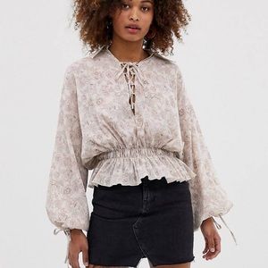 ASOS long puff sleeve lace up paisley top